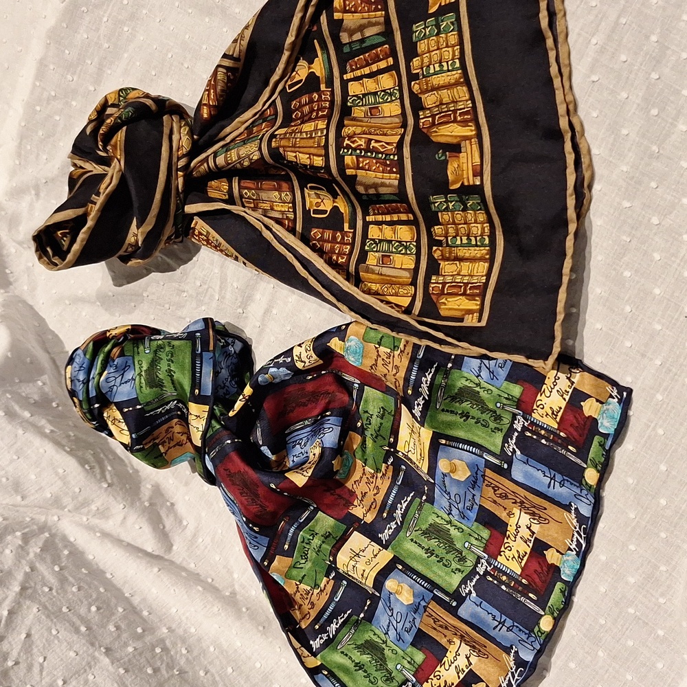 Pair of Alynn vintage 100% silk scarves